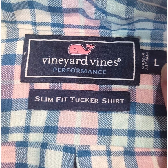 Vineyard Vines Slim Fit Tucker Shirt Size L Large Pink Blue Plaid Classic Career - Picture 3 of 7
